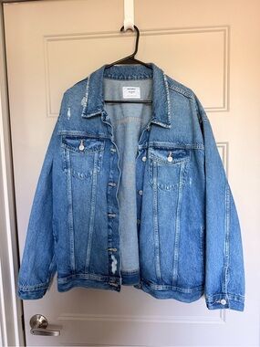 Old Navy Medium Blue Distressed Oversized Denim Jacket